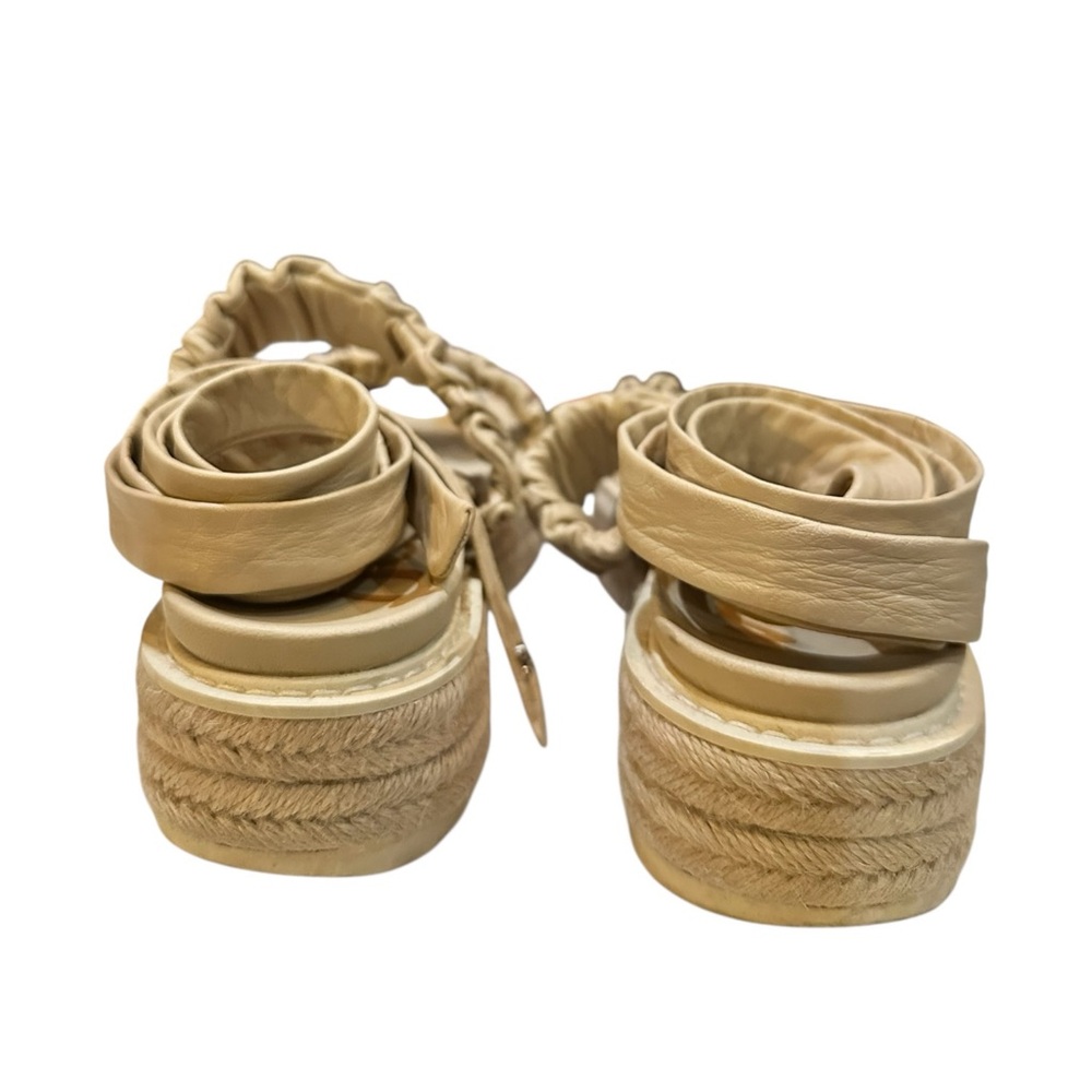 Sam Edelman Nude Platform Espadrille Sandals Size 8 Ruched Straps Ankle Wrap - Picture 6 of 13